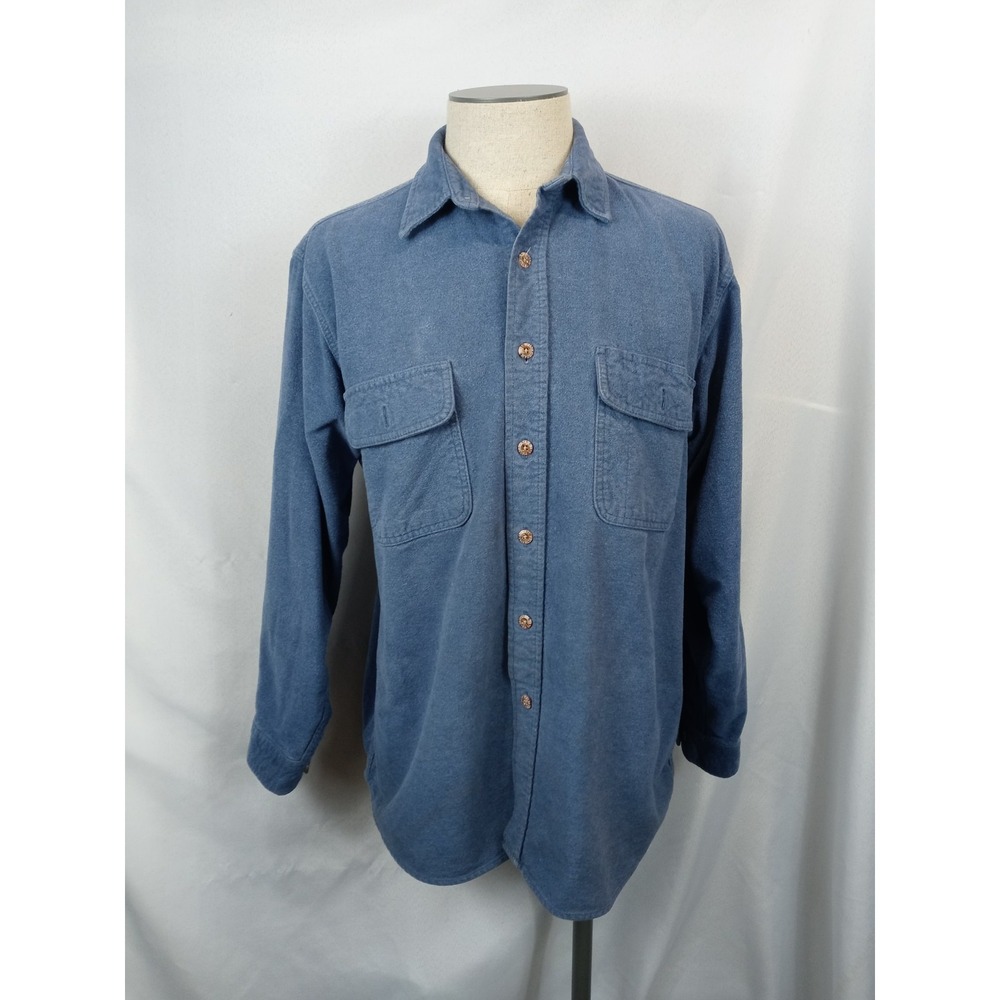 Field & Stream Chamois Flannel Shirt Mens L Blue Button Up Outdoor Pockets